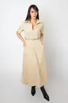 Vestido Dwz Manga Curta com Ziper Mid com Cinto