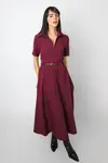 Vestido Dwz Manga Curta com Ziper Mid com Cinto