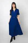 Vestido Dwz Manga Curta com Ziper Mid com Cinto