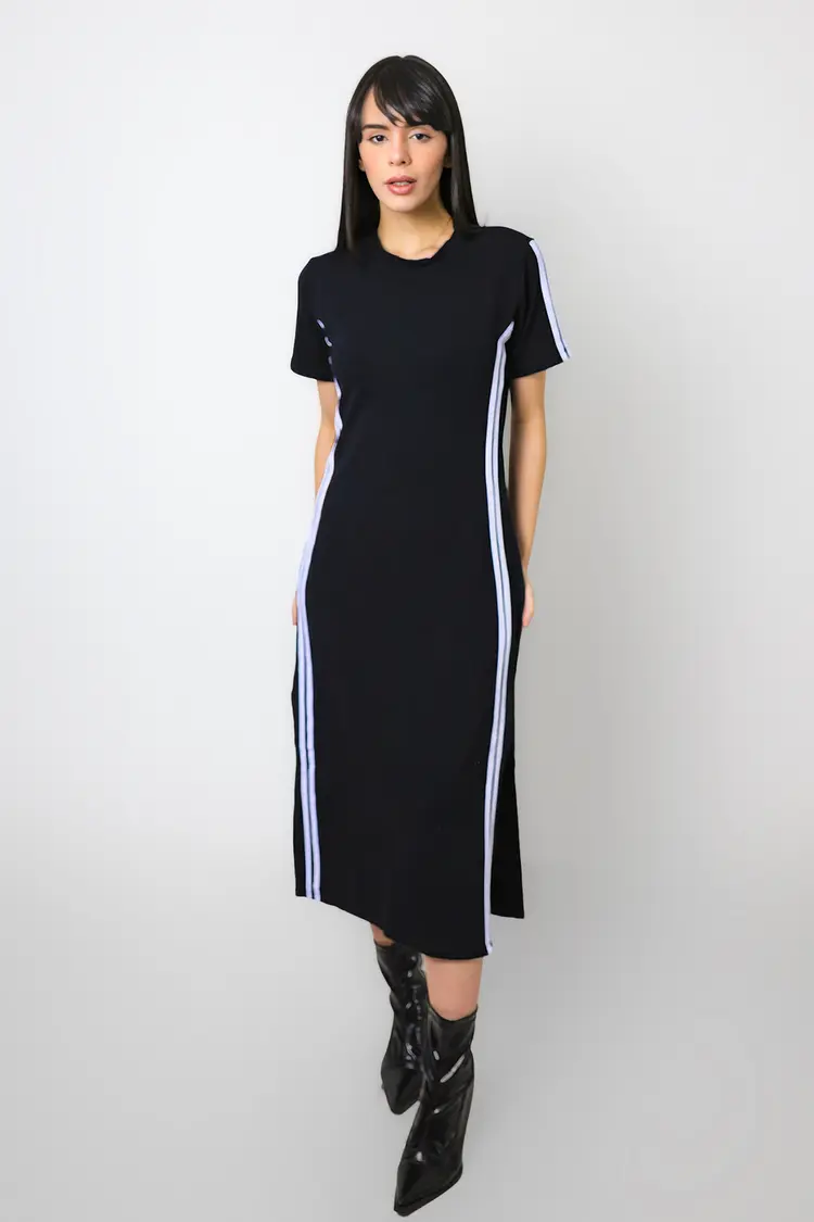 Vestido Dwz Mid de Malha Listras Laterais