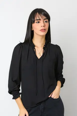 Blusa Dwz em Crepe Manga Longa com Lastex na Manga