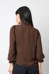 Blusa Dwz em Crepe Manga Longa com Lastex na Manga