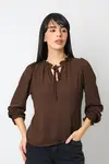 Blusa Dwz em Crepe Manga Longa com Lastex na Manga