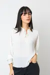 Blusa Dwz em Crepe Manga Longa com Lastex na Manga
