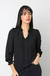 Blusa Dwz em Crepe Manga Longa com Lastex na Manga
