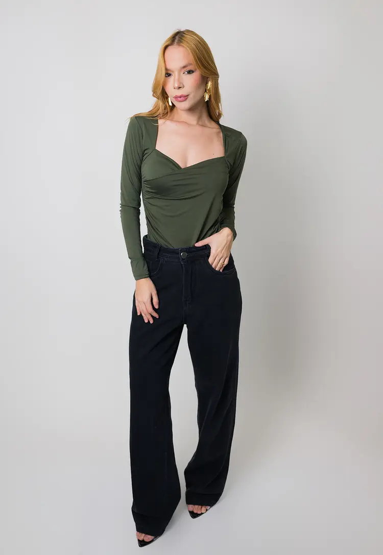 Blusa Dwz Manga Longa Transpassada